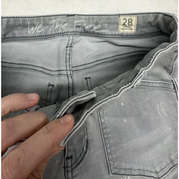 Free People We The Free Jeans Women 28 Gray Denim Paint Splatter Raw Hem Skinny - Picture 5 of 13
